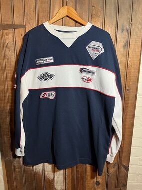 Navy & White Racing Long-Sleeve Crewneck Shirt